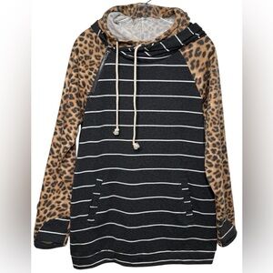 Free As A Bird Charcoal Striped & Cheetah Print Women's Double  Hoodie Medium